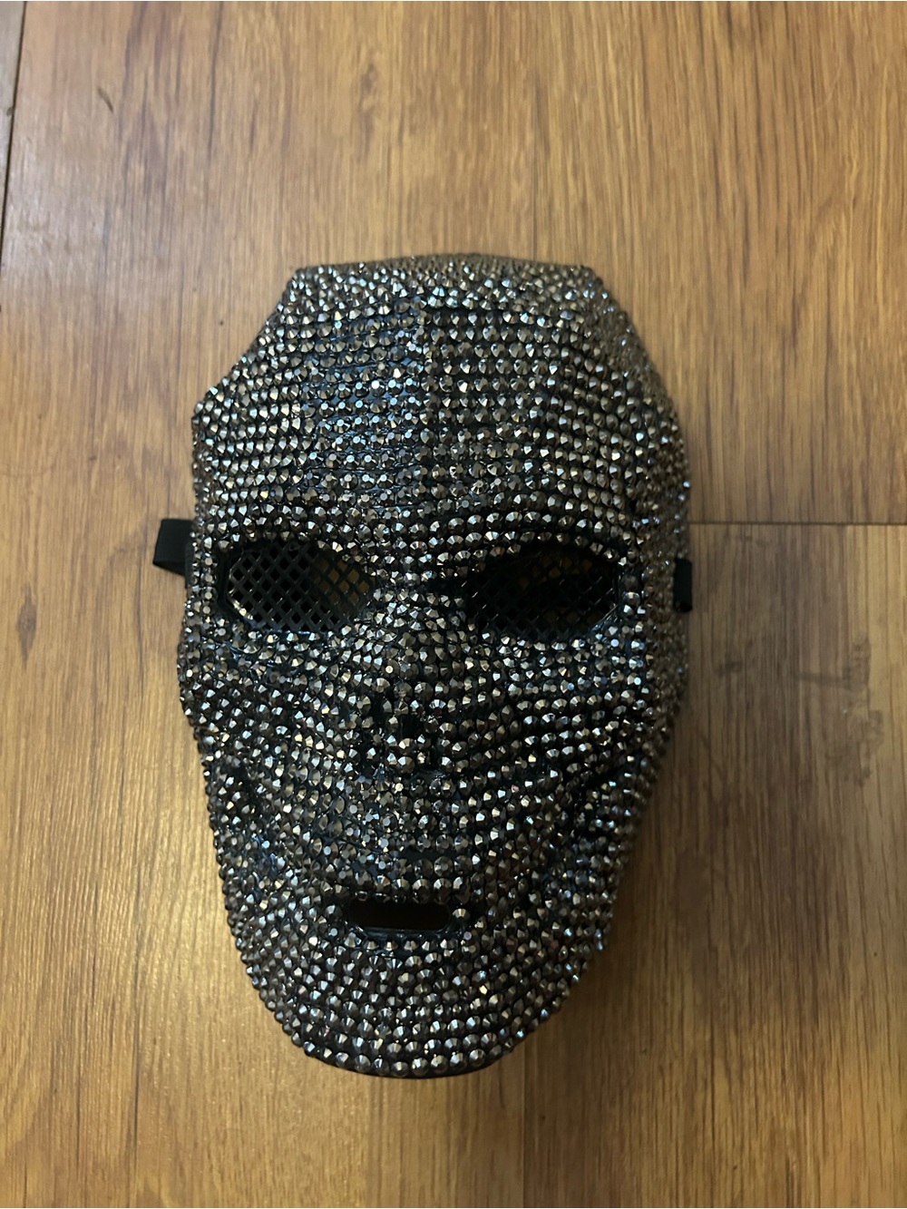 Embellished Rhinestone Skull Face Mask in Gunmetal